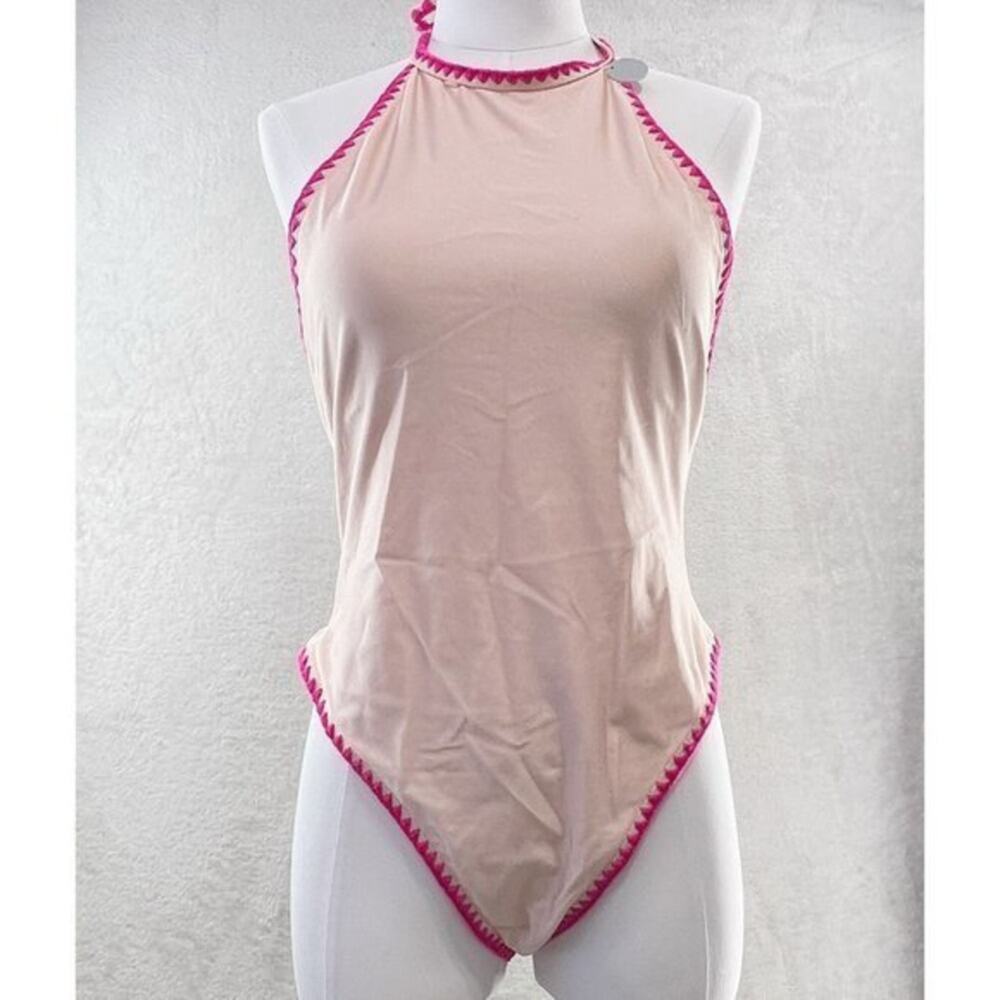 Forever 21 Swimsuit Large | Blush One Piece with Pink Embroidered Trim
